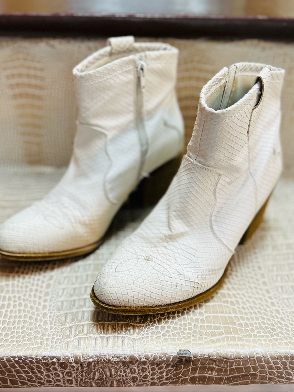 White Textured Ankle Boots - Stylish Women's Booties